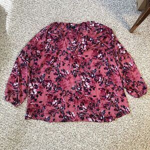 Torrid Floral Blouse Size 3 3X Pink Barbie Bishop Sleeve Lightweight Cottagecore